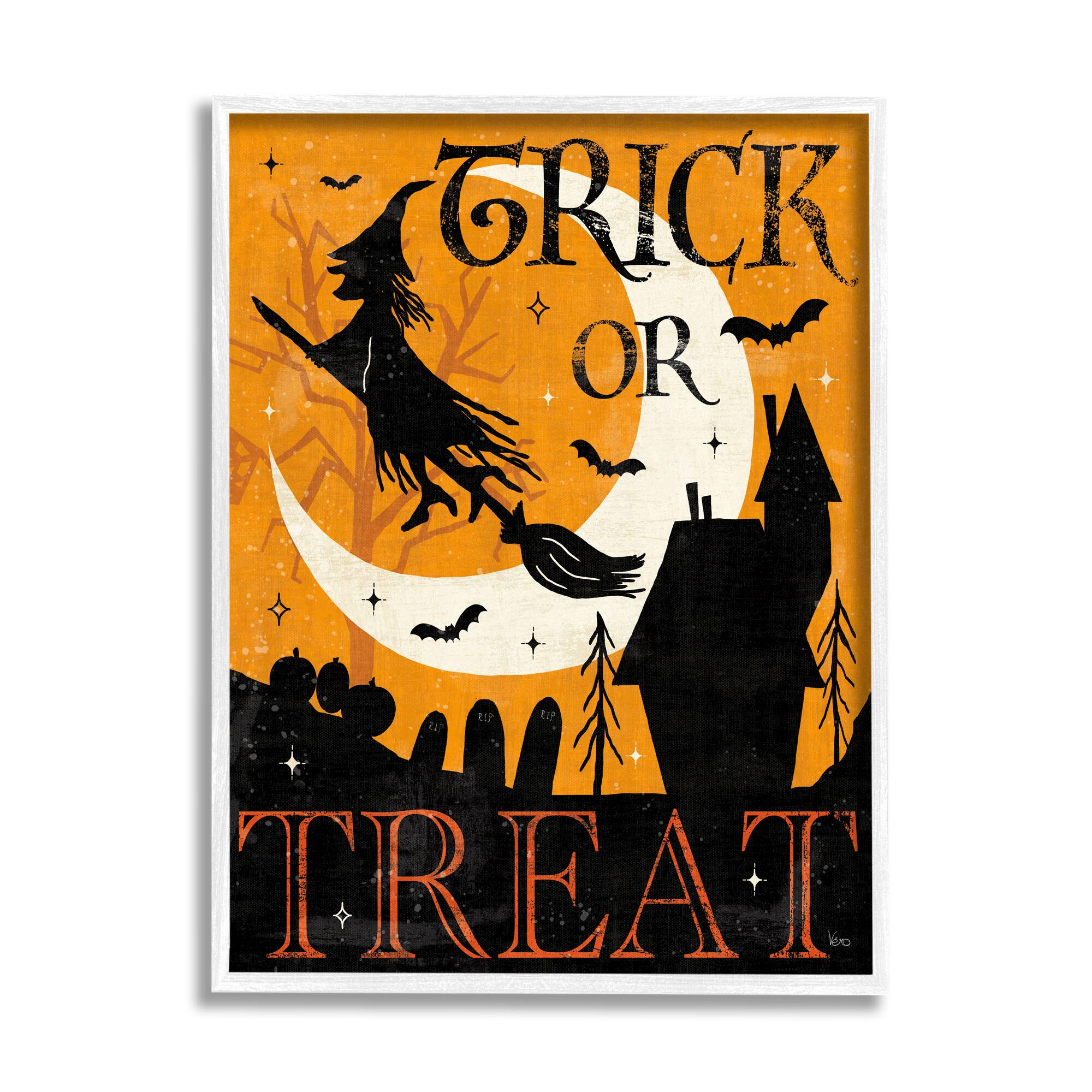 Stupell Industries Trick or Treat Halloween Witch Framed Giclée Wall Art